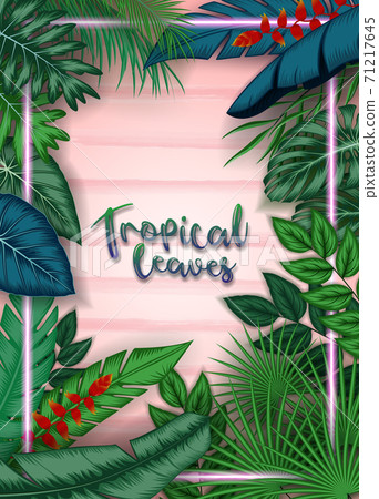 Exotic pattern with tropical leaves on a black background. Exotic pattern with tropical leaves on a black background. 71217645