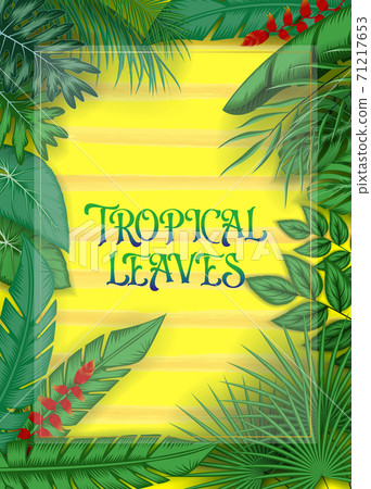 Exotic pattern with tropical leaves on a black background. Exotic pattern with tropical leaves on a black background. 71217653
