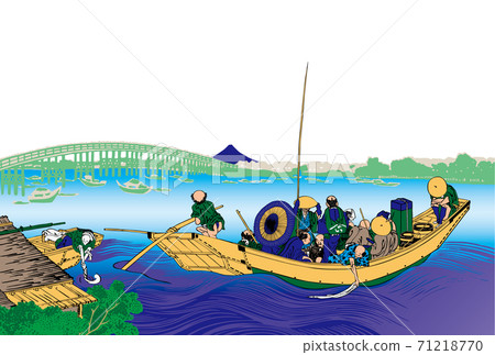 Katsushika Hokusai image Ryogoku Bridge sunset from the banks of the river Bright version White background Katsushika Hokusai image Ryogoku Bridge sunset from the banks of the river Bright version White background 71218770