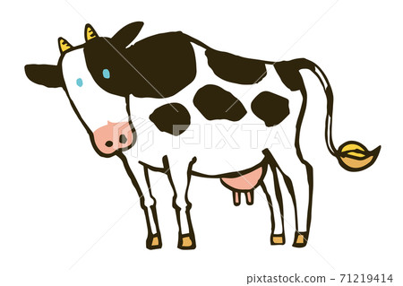 一頭站立的母牛的側面視圖。白色背景上的向量插圖。 71219414