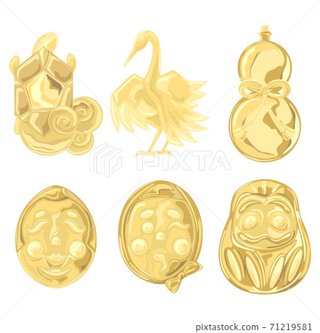 金色新年幸運符圖標樣式插圖 71219581