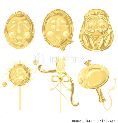 Gold New Year lucky charm icon style illustration 71219582
