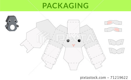 Party favor die cut sheep box for birthdays, baby showers for sweets, candies, small presents, bakery. Retail box blueprint template design. Print, cutout, fold, glue. Vector stock illustration. 71219622