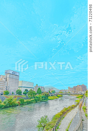 [動漫風格]盛岡的夏天從一座貧瘠的橋上看到的城市風光 71220498