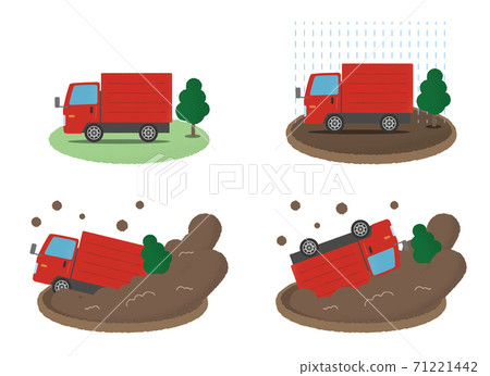 矢量插圖集的紅色卡車在滑坡 71221442