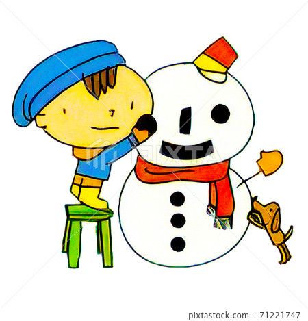 Illustration of a child making a snowman Illustration of a child making a snowman 71221747