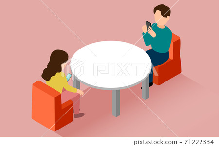 Illustration of touching a smartphone during a date isometric 71222334