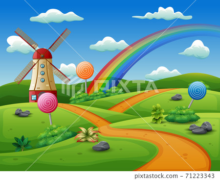 A windmill and candy on a nature background A windmill and candy on a nature background 71223343