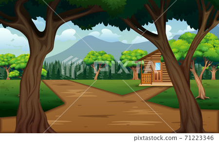 Country road scene with a house and green nature Country road scene with a house and green nature 71223346