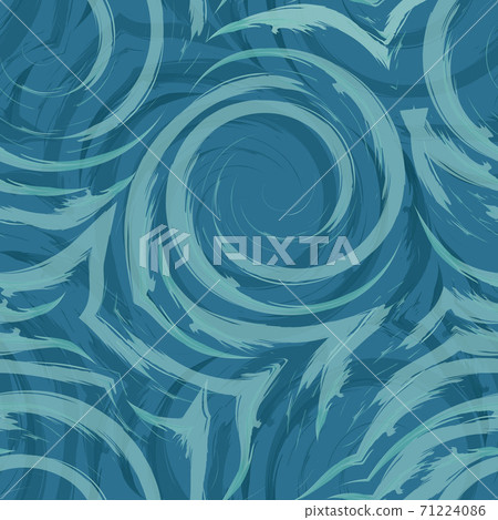Vector seamless swirl pattern of spirals and curls. Abstract turquoise texture for fabrics or wrapping paper on a blue background. Watercolor texture of flowing lines and arcs. Smears 71224086