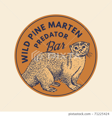 Wild animals stickers in vintage style. Forest or pine marten. Retro monochrome badge or label 71225424