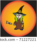 Vector. A funny little witch with a lantern, Vector EPS 10 71227221