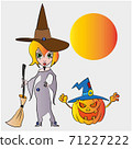 Vector. A witch with a Halloween pumpkin, Vector EPS 10 71227222