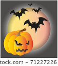 Illustration of Halloween pumpkin with Moon and bats in black background, Vector EPS 10 71227226