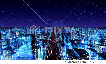 Digital City / Town Network Big Data Technology Communication Building Building 3D Illustration 71229178