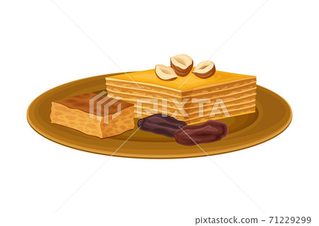 Layered Pastry with Nuts as Egyptian Dessert Vector Illustration 71229299
