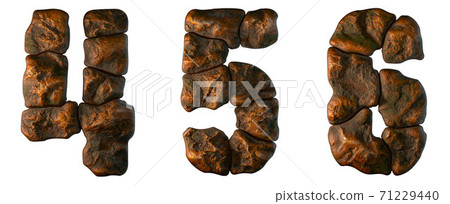 Set of rocky numbers 4, 5, 6. Font of stone on white background. 3d Set of rocky numbers 4, 5, 6. Font of stone on white background. 3d 71229440