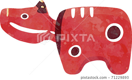 新年賀卡賀年片紅色beko水彩插圖素材 71229893