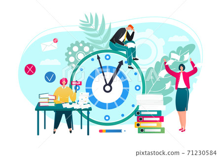 Work problems business concept flat vector illustration. Businessmen working in office in stress, paper documents and time management. Work problems business concept flat vector illustration. Businessmen working in office in stress, paper documents and time management. 71230584