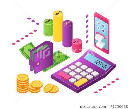 Income distribution, investment, money savings concept vector illustration. Investors distribute money with goal of future benefit. 71230688