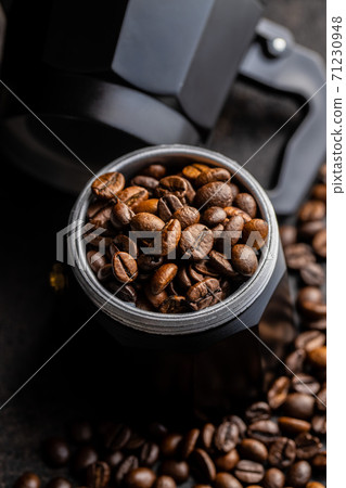 Coffee beans and bialetti coffee maker. Moka pot Coffee beans and bialetti coffee maker. Moka pot 71230948