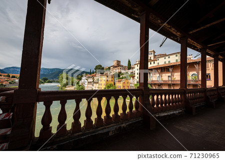 Bassano del Grappa town view from the Bridge of the Alpini - Veneto Italy Bassano del Grappa town view from the Bridge of the Alpini - Veneto Italy 71230965