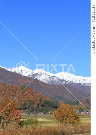 Northern Alps seen from the foot of Mt. Hakuba in late autumn 71231138