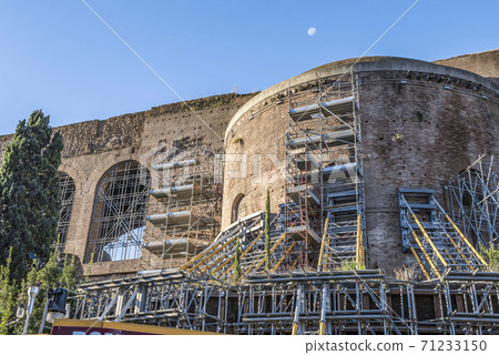 Reconstruction of a historic building with with brick walls and tower in Rome Reconstruction of a historic building with with brick walls and tower in Rome 71233150