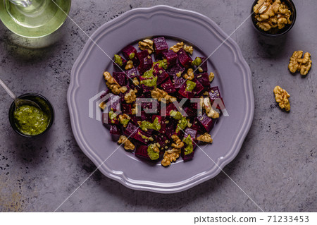 Beetroot, pesto sauce and walnut salad Beetroot, pesto sauce and walnut salad 71233453
