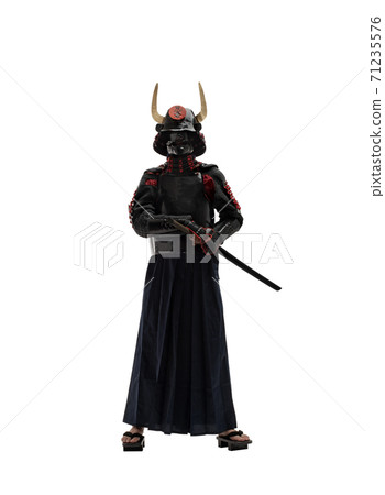 japanese samurai in black uniform on white background japanese samurai in black uniform on white background 71235576