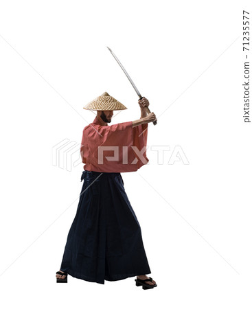japanese samurai in historical uniform on white background 71235577