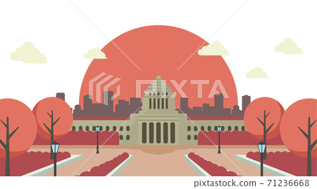 Front view of the Japanese Diet Building / Sunrise / Sunrise / Evening / Sunset 71236668