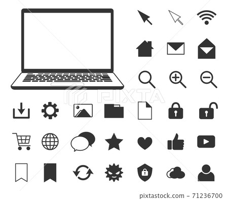 PC and icon set (monochrome) 71236700