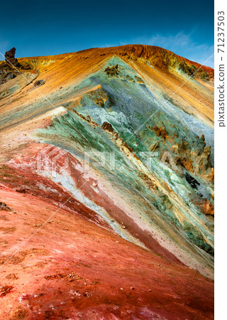 Iconic colorful rainbow volcanic mount Brennisteinsalda (Sulphur Wave) in Landmannalaugar mountain region in Iceland, summer Iconic colorful rainbow volcanic mount Brennisteinsalda (Sulphur Wave) in Landmannalaugar mountain region in Iceland, summer 71237503