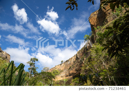 Mountains covered with plants and a blue sky with small clouds Mountains covered with plants and a blue sky with small clouds 71238461