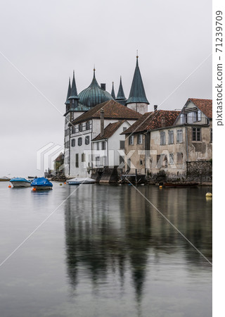 The Turmhof in Steckborn on a foggy morning, Lake Constance, Canton Thurgau, Switzerland The Turmhof in Steckborn on a foggy morning, Lake Constance, Canton Thurgau, Switzerland 71239709