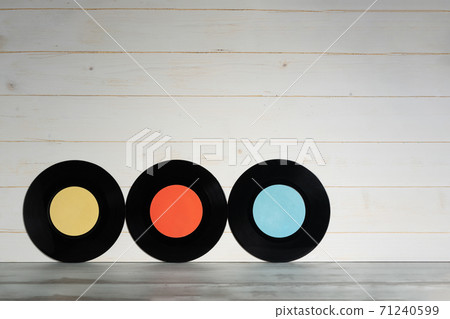 Vinyl records on white wooden background Vinyl records on white wooden background 71240599