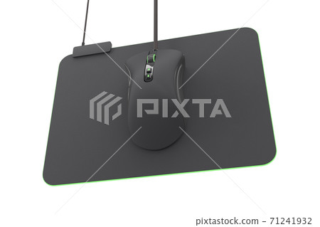 Modern gaming mouse on professional pad on white background with clipping path. 71241932