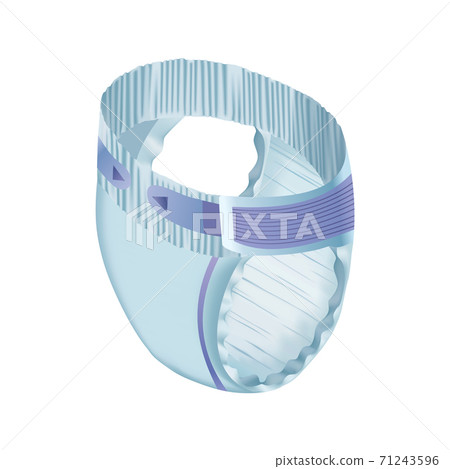 Baby absorbent diaper, isolated on white background. Comfortable softly layered incontinence diapers for cleanliness new born childrens. Vector realistic template Baby absorbent diaper, isolated on white background. Comfortable softly layered incontinence diapers for cleanliness new born childrens. Vector realistic template 71243596