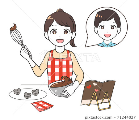 製作情人節巧克力女男性井噴 製作情人節巧克力女男性井噴 71244027