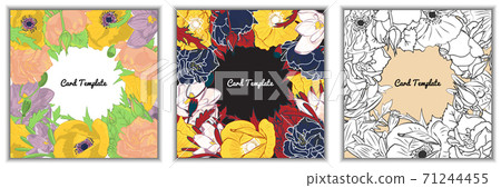 Square card template with hand drawn colorful crocus flowers frame. Vector Square card template with hand drawn colorful crocus flowers frame. Vector 71244455