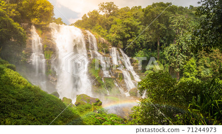 Wachirathan Waterfall is a large waterfall in deep forest on Doi Inthanon, Chiang Mai, Thailand. 71244973