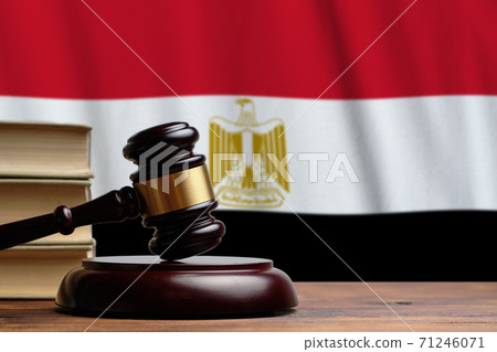 Justice and court concept in Arab Republic of Egypt. Judge hammer on a flag background Justice and court concept in Arab Republic of Egypt. Judge hammer on a flag background 71246071