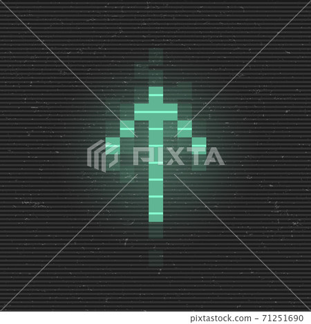 Retrofuturistic glitch up arrow. Green glowing digital pointer. 8 bit pixel arrow. Cyberpunk glowing design element for poster, flyer, cover, banner, web, games. Vector Retrofuturistic glitch up arrow. Green glowing digital pointer. 8 bit pixel arrow. Cyberpunk glowing design element for poster, flyer, cover, banner, web, games. Vector 71251690