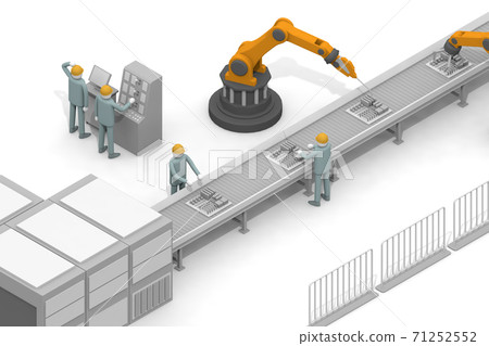 Operate the robot. Assembly line assembly. A person who works in a factory. Make electronic devices. 71252552