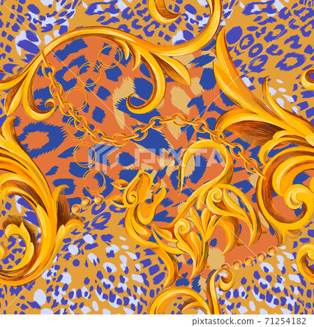 Baroque ornament design with leopard skin Baroque ornament design with leopard skin 71254182
