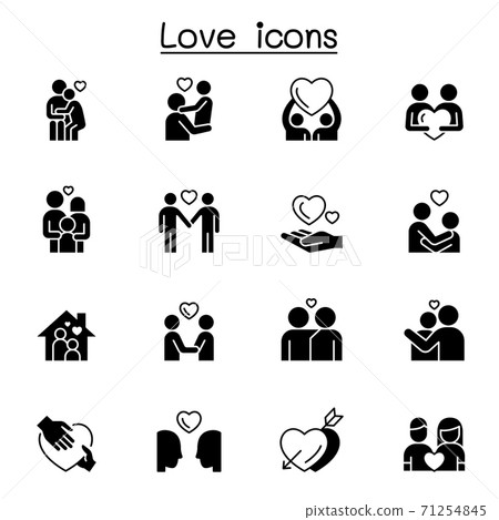 Set of love icons. contains such Icons as, hug, friendship, family, romantic, marriage, care  71254845