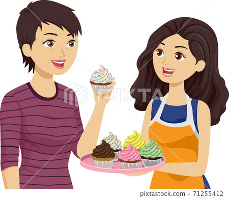 Teen Girl Mom Taste Cupcake Illustration Teen Girl Mom Taste Cupcake Illustration 71255412
