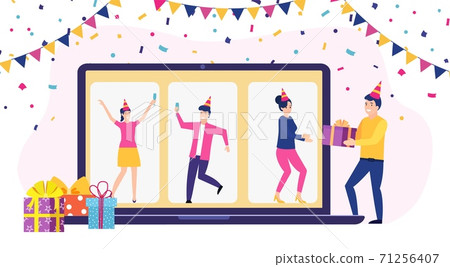 Online party, birthday, meeting friends. Online party, birthday, meeting friends. 71256407