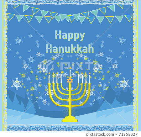 Hanukkah Greeting Card with garlands and snowflakes Hanukkah Greeting Card with garlands and snowflakes 71258327